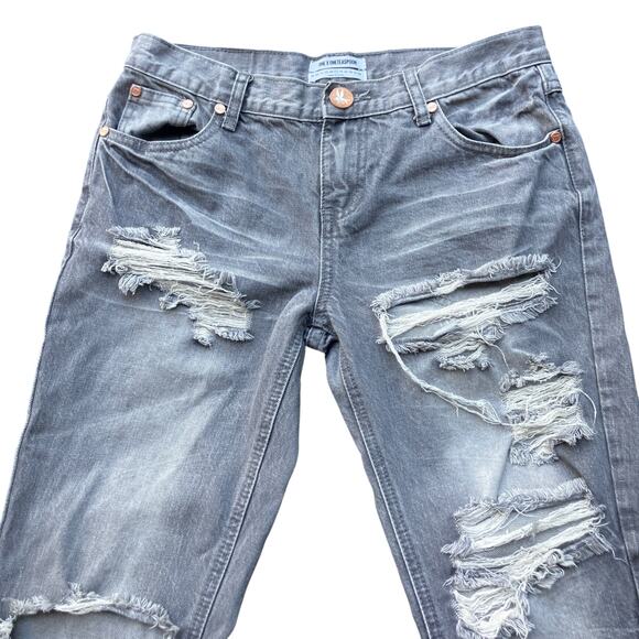One x One Teaspoon Jeans Sz 27 Gray Distressed Awesome Baggies Tapered Mid Rise - Picture 2 of 14